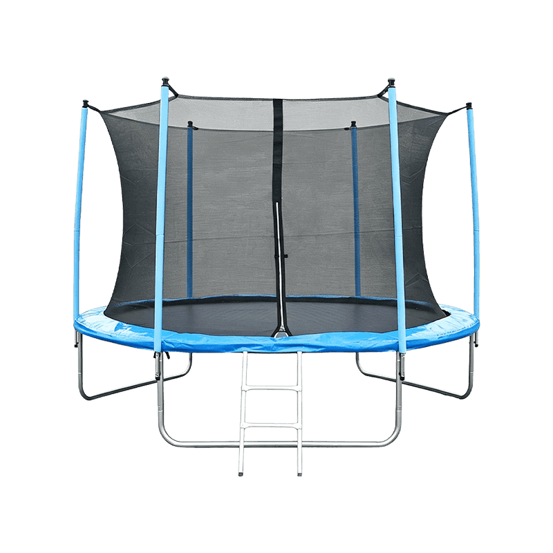 Postes envueltos en espuma de color azul claro liso, trampolín redondo de 12 pies para patio trasero resistente para juegos familiares de varias personas